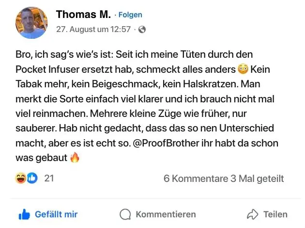 Facebook-Posting über Pocket Infuser