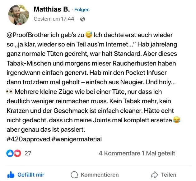 Facebook-Posting über Pocket Infuser