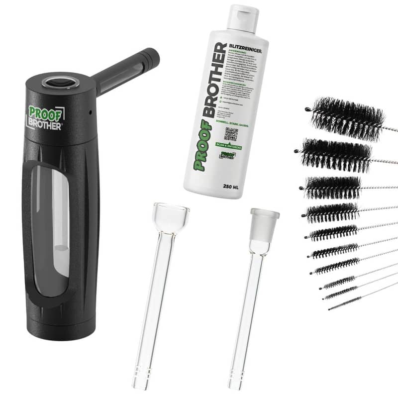 ProofBrother Pocket Infuser Komplettpaket mit Reinigungsflasche, Bürstenset und Chillums.