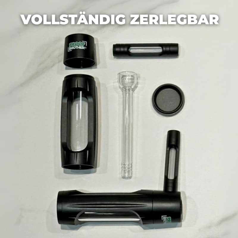 ProofBrother Pocket Infuser vollständig zerlegt mit allen Einzelteilen